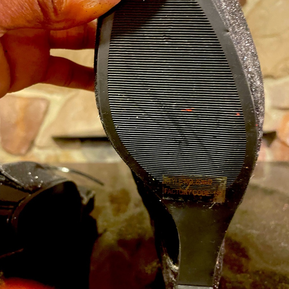 Bumper Black Shimmer Bootie String Up Wedge Size 9 - image 6